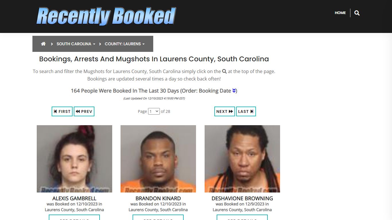 Bookings, Arrests and Mugshots in Laurens County, South Carolina